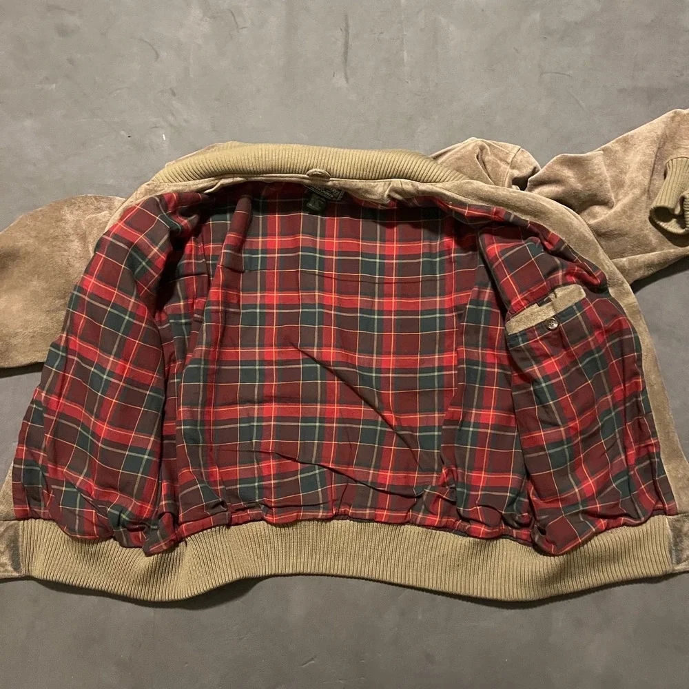 Polo Country Ralph Lauren‎ Vintage Suede Leather Bomber Jacket Tan Mens Large - Picture 4 of 10